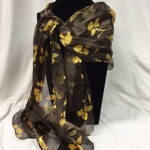 Brown & Gold Floral Scarf